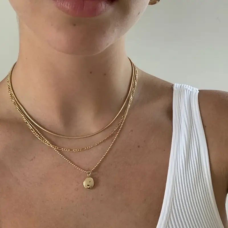 Geometric Gold Multi - Layer Necklace - Purmina