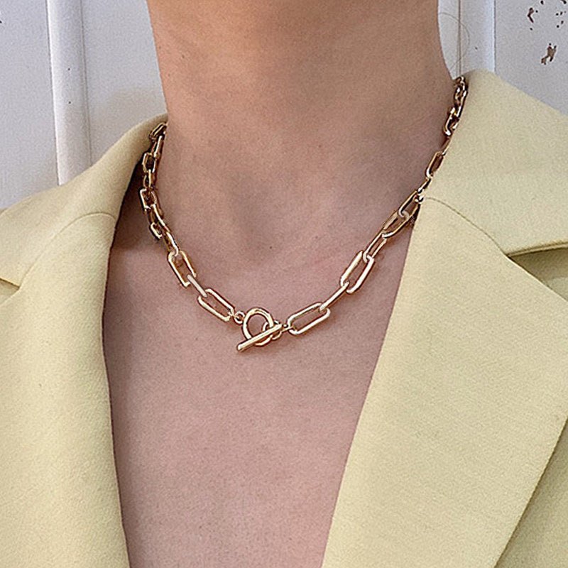 Retro Buckle Chain Necklace – Street Style Alloy Choker - Purmina